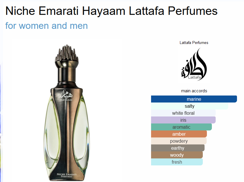 Hayaam Eau De Parfum 100ml by Niche Emarati Perfumes Lattafa - unisex