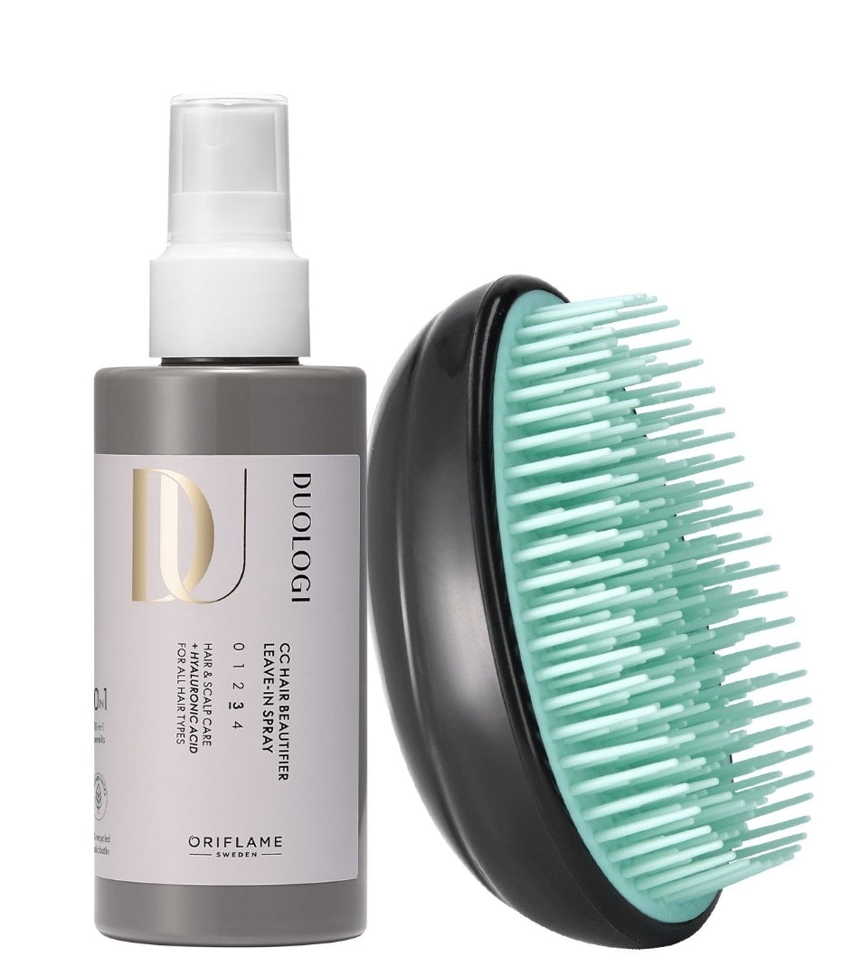 CC Hair Beautifier Leave-in Spray Detangler Anti Frizz Split Ends +StylerPRO Detangler Brush Set