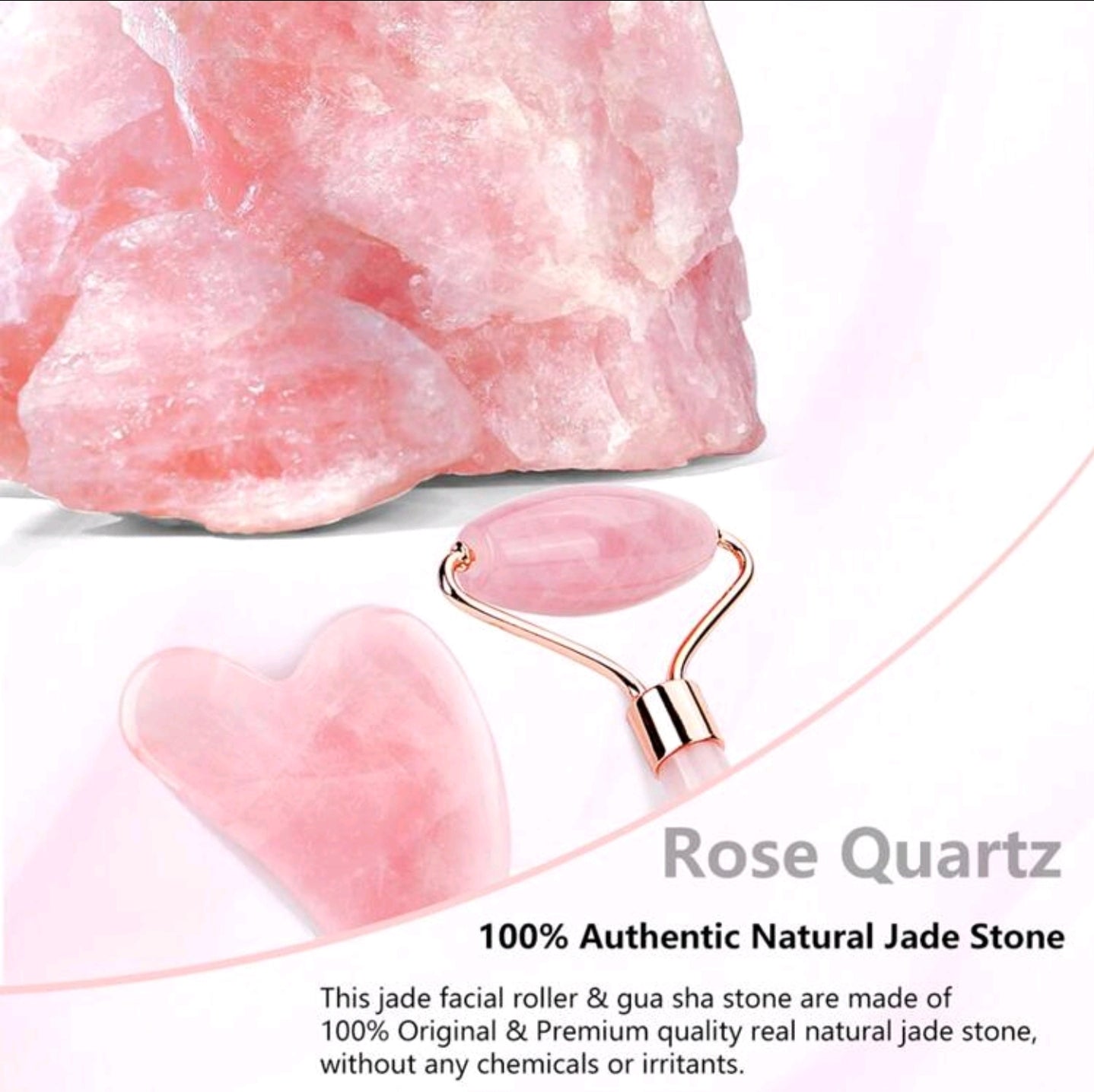 Natural Dual Headed Jade Roller For Facial Massager, Skin Care And Body Relaxation With Gua Sha Scraper And Rose Quartz Roller