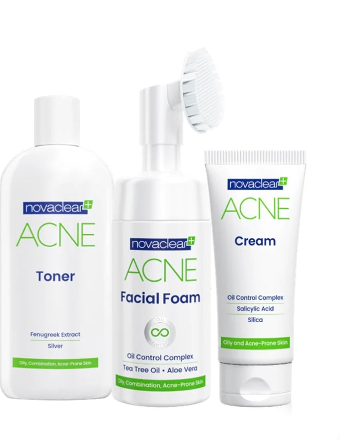 Novaclear Acne - wide pore and oil control Kit (Facial Foam 100ML,Toner150ML ,Cream40ML