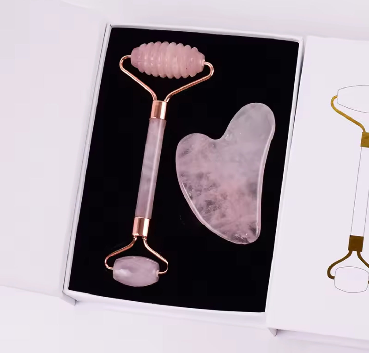 Natural Dual Headed Jade Roller For Facial Massager, Skin Care And Body Relaxation With Gua Sha Scraper And Rose Quartz Roller