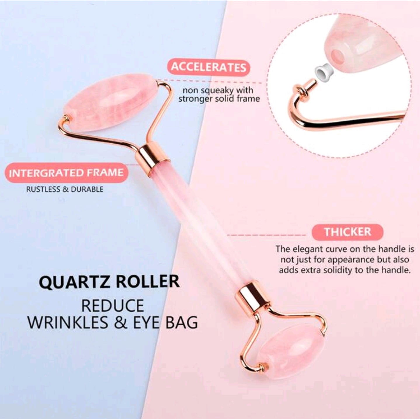 Natural Dual Headed Jade Roller For Facial Massager, Skin Care And Body Relaxation With Gua Sha Scraper And Rose Quartz Roller