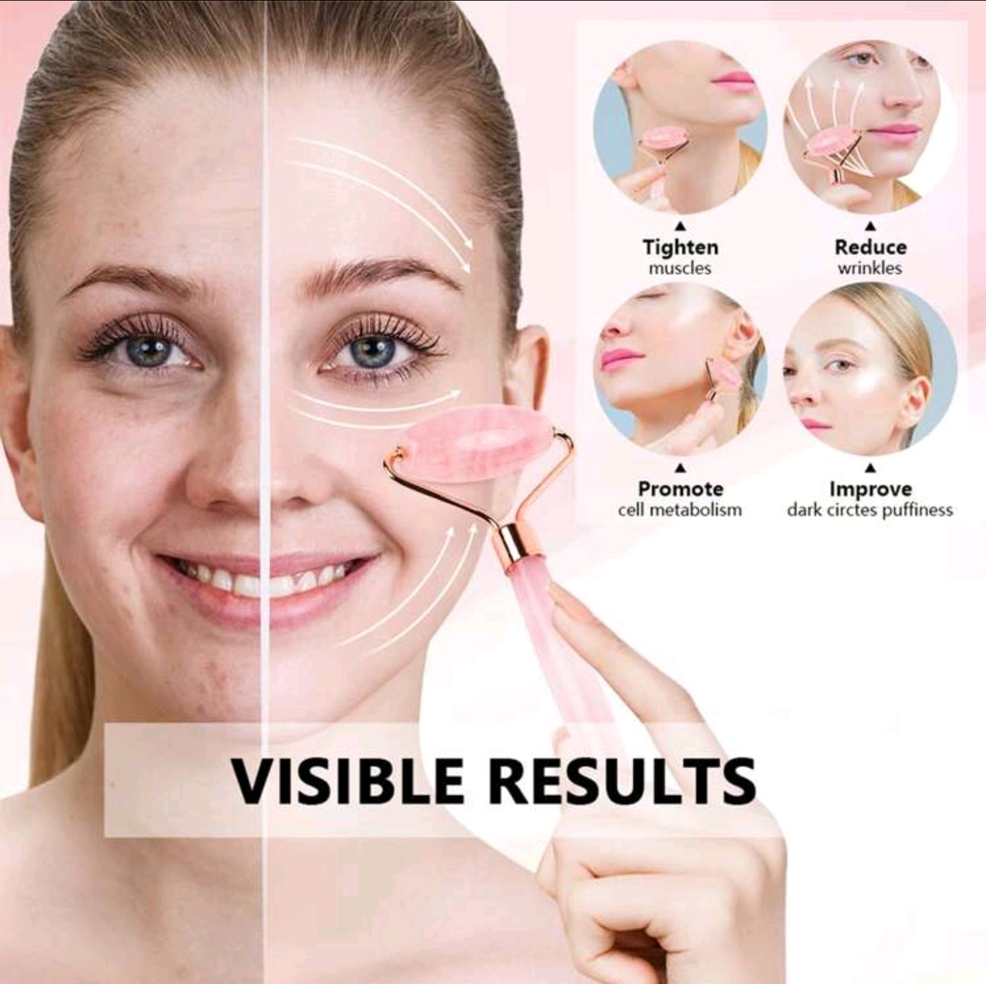 Natural Dual Headed Jade Roller For Facial Massager, Skin Care And Body Relaxation With Gua Sha Scraper And Rose Quartz Roller